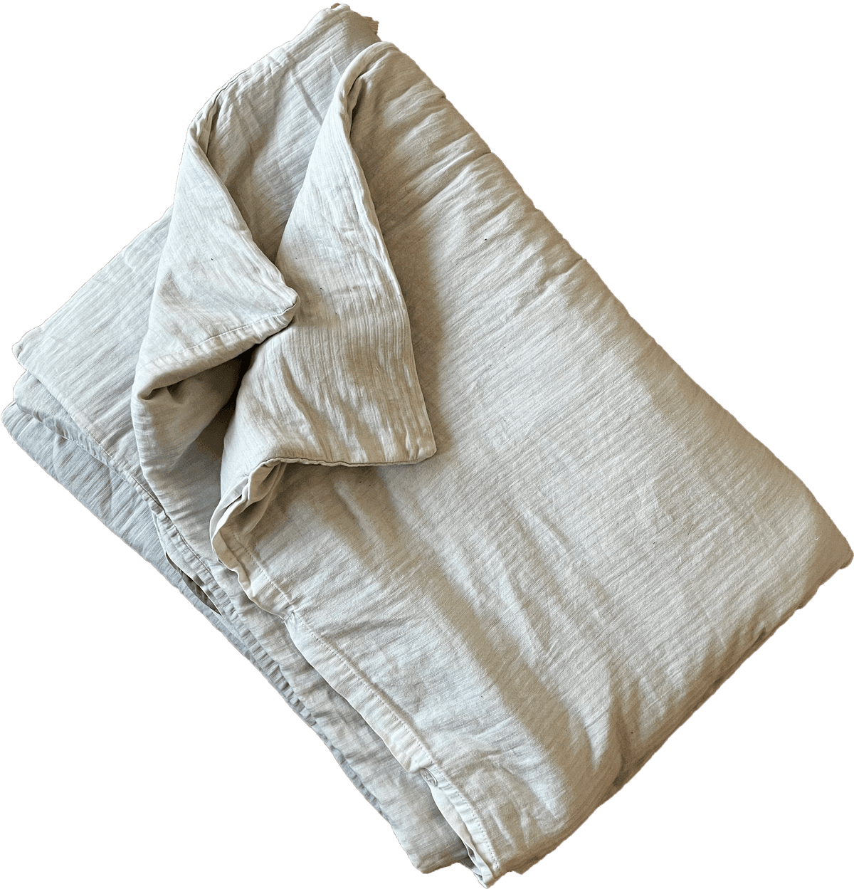 1. This is a weighted blanket wrapped in a duvet cover. It is folded neatly and presses the body down under about 7 kilos of weight.